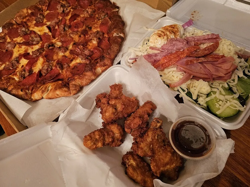 Wing Dings Antipasta Salad Pepperoni & Sausage Pizza